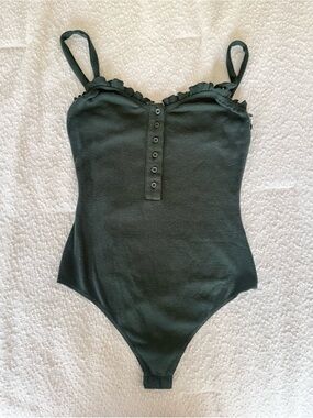 Forest Green Ribbed Button-Front Bodysuit